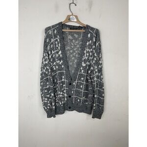 Peter England Mens Cardigan Medium Gray V Neck Dad Grandpa Chunky Knit Sweater